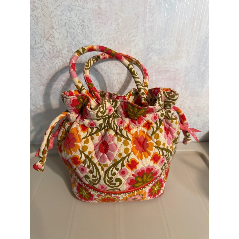 Vera Bradley Camellia Floral Quilted Cotton Drawstring Bucket Bag Handbag Pink